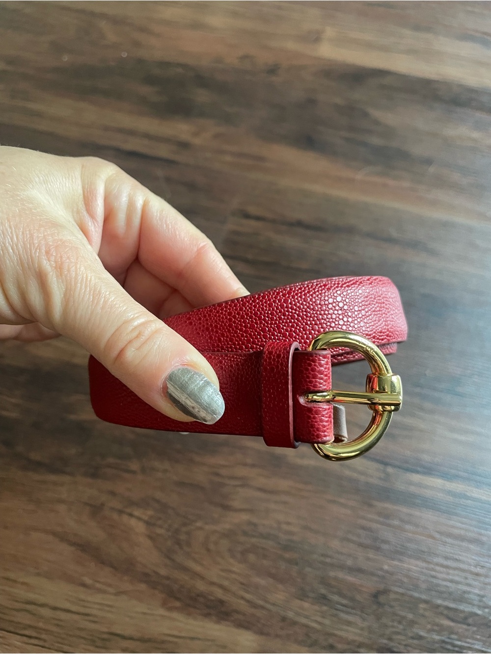 Lauren Ralph Lauren Womens LARGE Red Genuine Leather Belt GoldTone Buckle